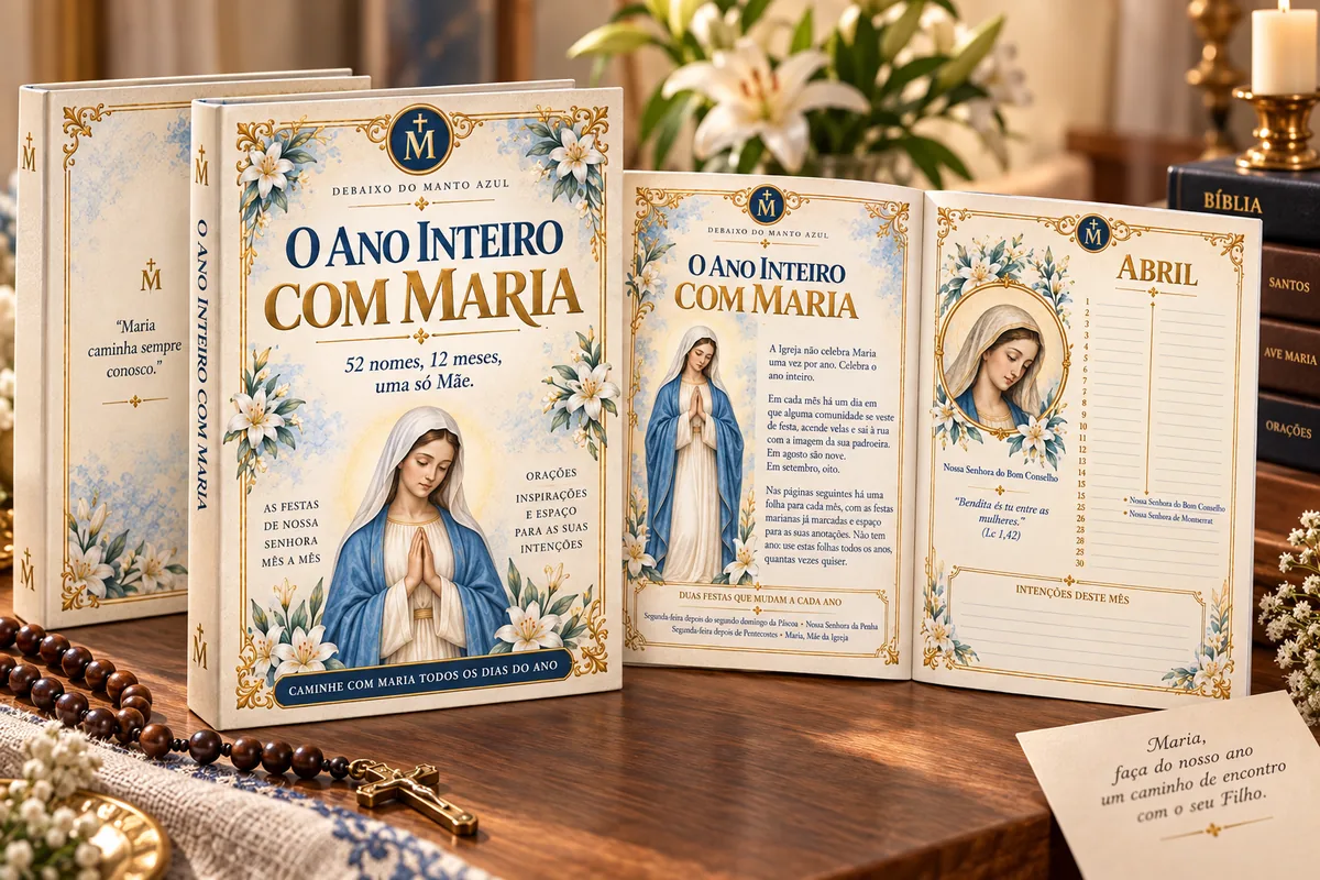 O Ano Inteiro com Maria: a capa e uma folha de mês aberta